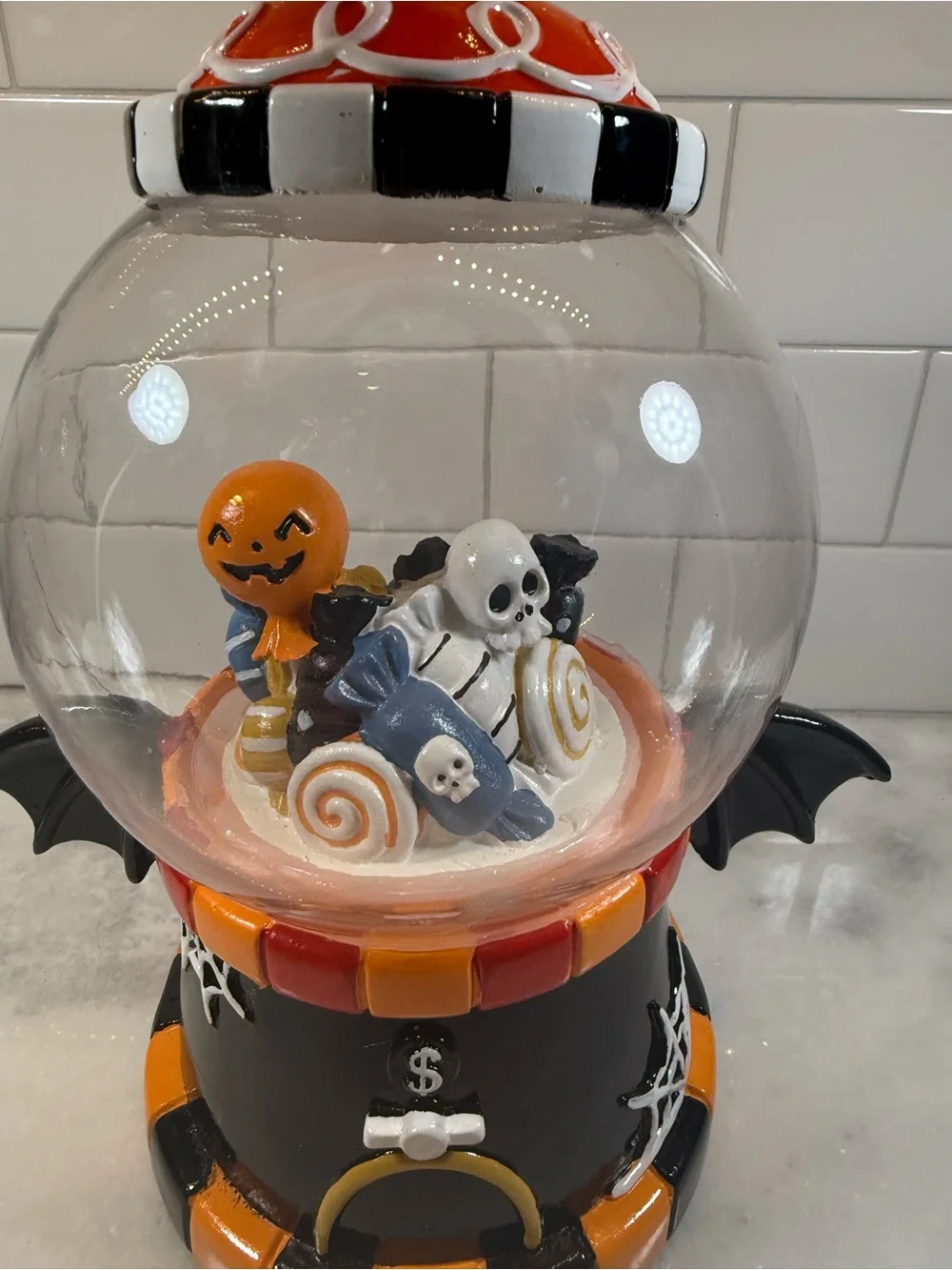 🧡🖤NWT Candy Corn Lane Faux Halloween Themed Gumball Machine Table Top Decor